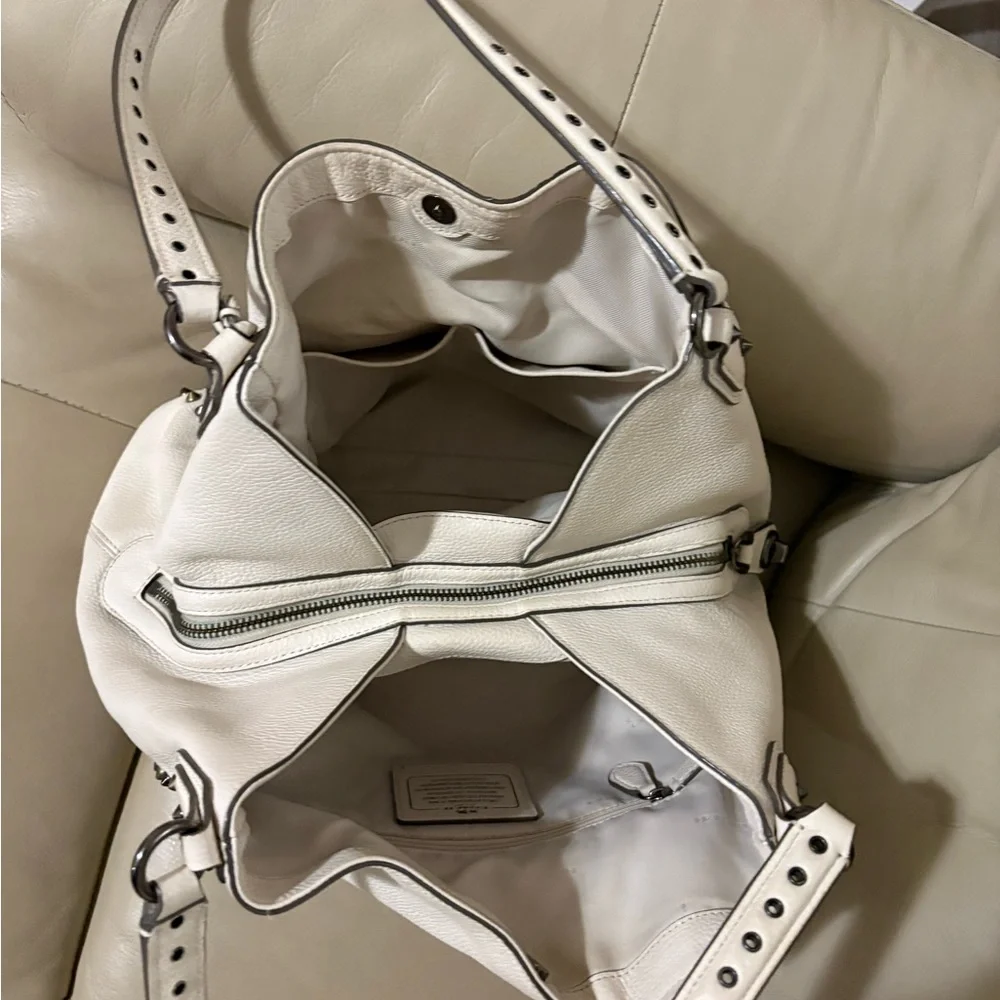 Coach White Leather Hobo Bag with Stud Accents